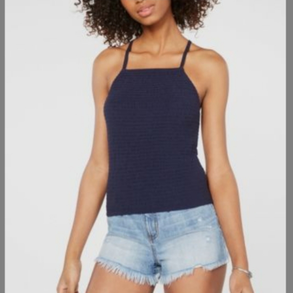 New! Hippie Rose Navy Blue Smocked Tank Top Sz XS